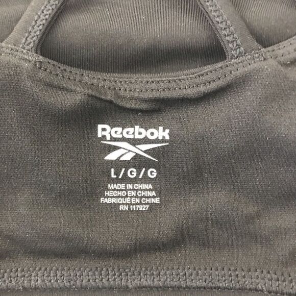 Reebok Women's L Strappy Criss Cross Sports Bra Solid Black Basic Gym Workout - Picture 3 of 6